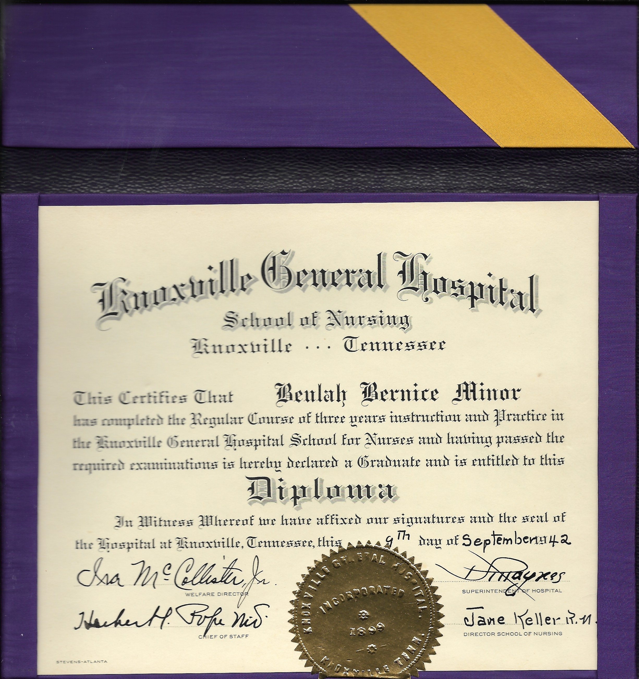 Bernice Minor Dunkin Diploma